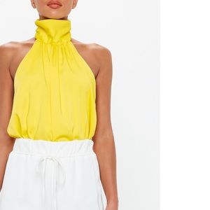 Missguided Yellow Halter Neck Blouse